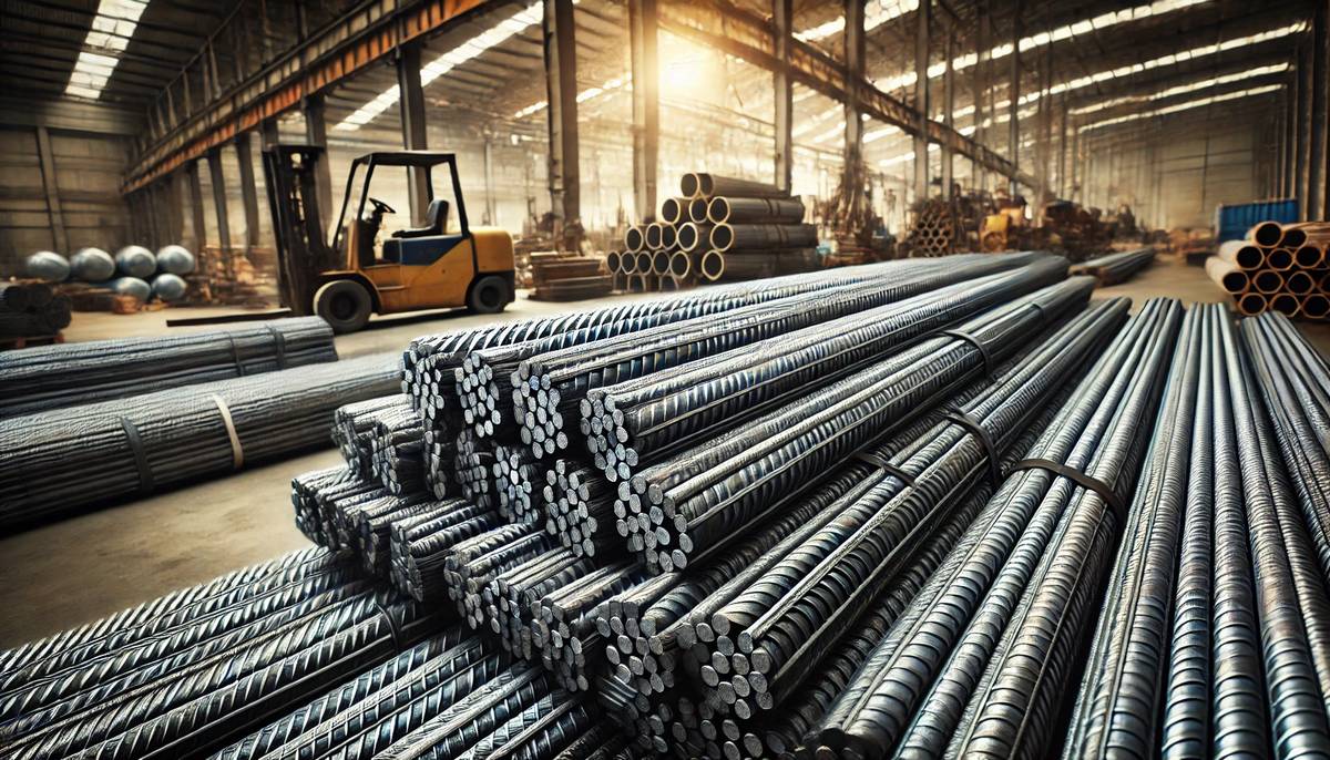 Barre longitudinali in acciaio per armature edili.