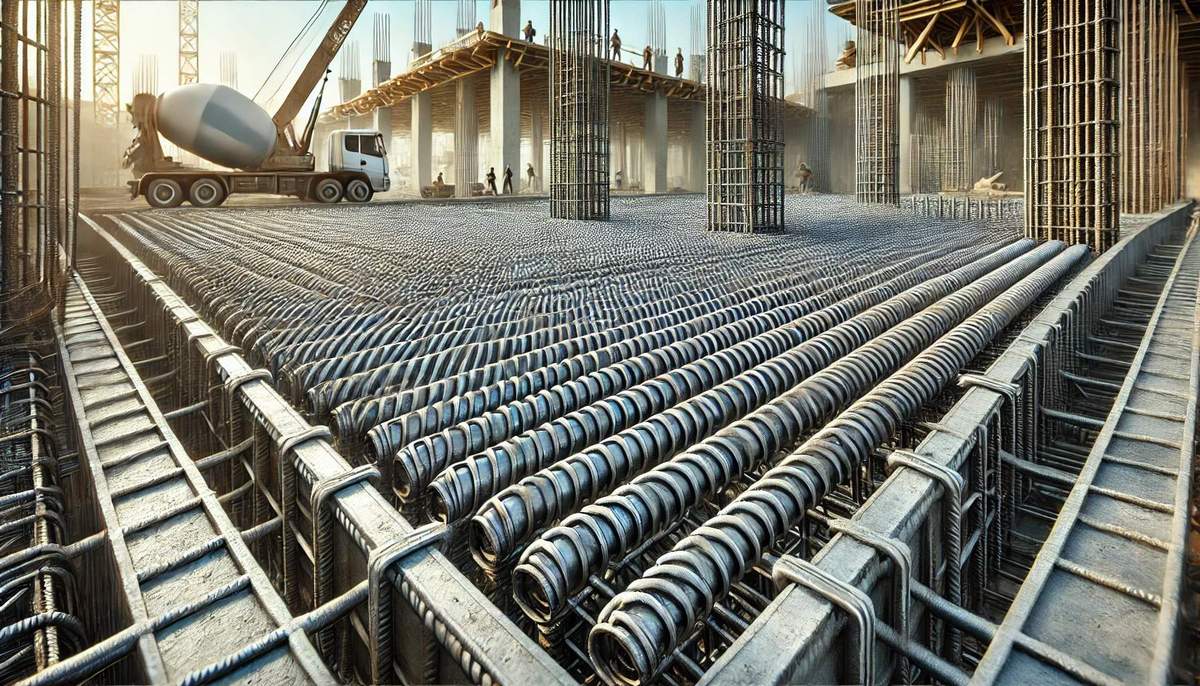 Il ferro usato nelle fondazioni in cemento.