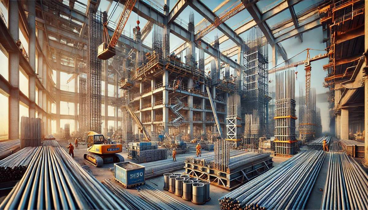 Un cantiere con le barre di acciaio per edilizia di Dragonetti.